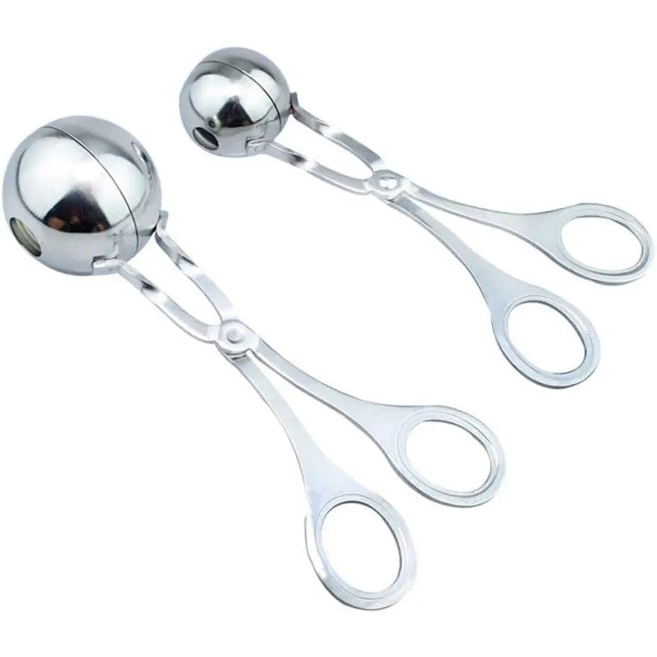2 PCS None-Stick Meat Ballers  Stainless Steel Baller Tongs Cake Pop Meatball Maker Ice Cookie Dough Scoop for Kitchen. (1.38" and 1.78")