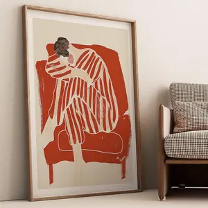 Unframed, Room Decor, Contemporary Line Art, Abstract Woman in Stripes Art Print - Minimalist Portrait 5 size, 8x12 to 27x40 inch