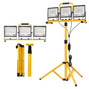 30000LM Ultra Bright LED Work Light With Tripod, 3-Head 100W X3 Adjustable Stand Worklight, Waterproof Portable Flood Light For Construction Site, Car Repair, Night Fishing, Emergency Use