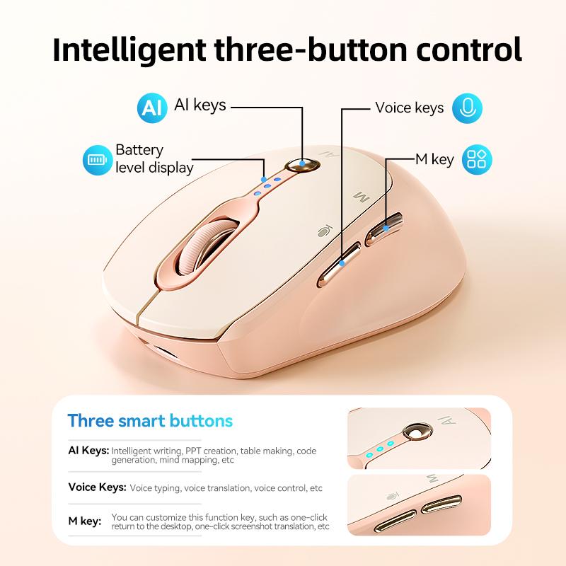 AI Voice Smart Mouse with New AI Model for Efficient Office Use One-Click Operation in Pink & White Ideal for Modern Office Tasks