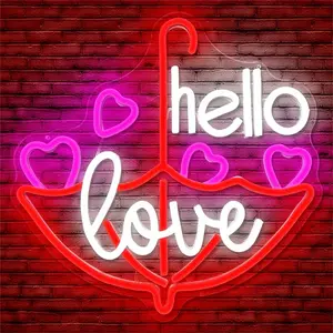 Hello Love Neon Sign, USB Powered LED Neon Light, Wall Mounted Neon Decorative Light, Suitable for Girls Bedroom, Gift Shop, Bar, Bridal Shop