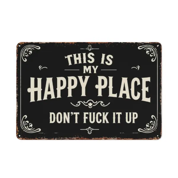Vintage "This Is My Happy Place" Lightweight Metal Tin Sign, Funny Rustic Farmhouse Aluminum Hanging Plaque, 8x12 in Home Decor for Garden, Front Door, Home Bar