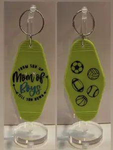MOM OF BOYS Green Retro Motel Mother Gift Sports Keychain