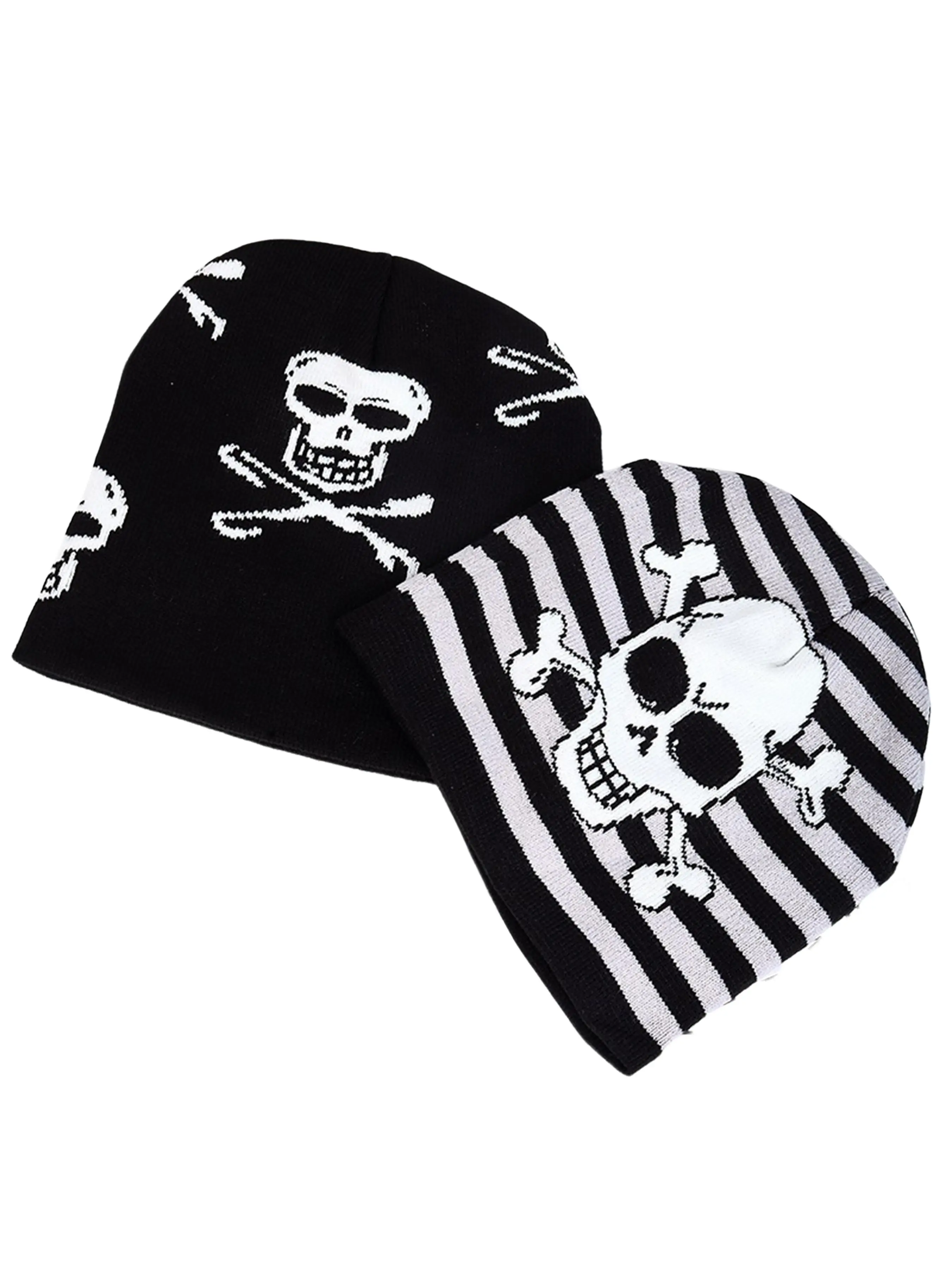 Skull and Crossbones Knit Beanie, Punk Street Hat, Unisex Gothic Skull Pattern, Breathable Elastic, Fall & Winter Party Style