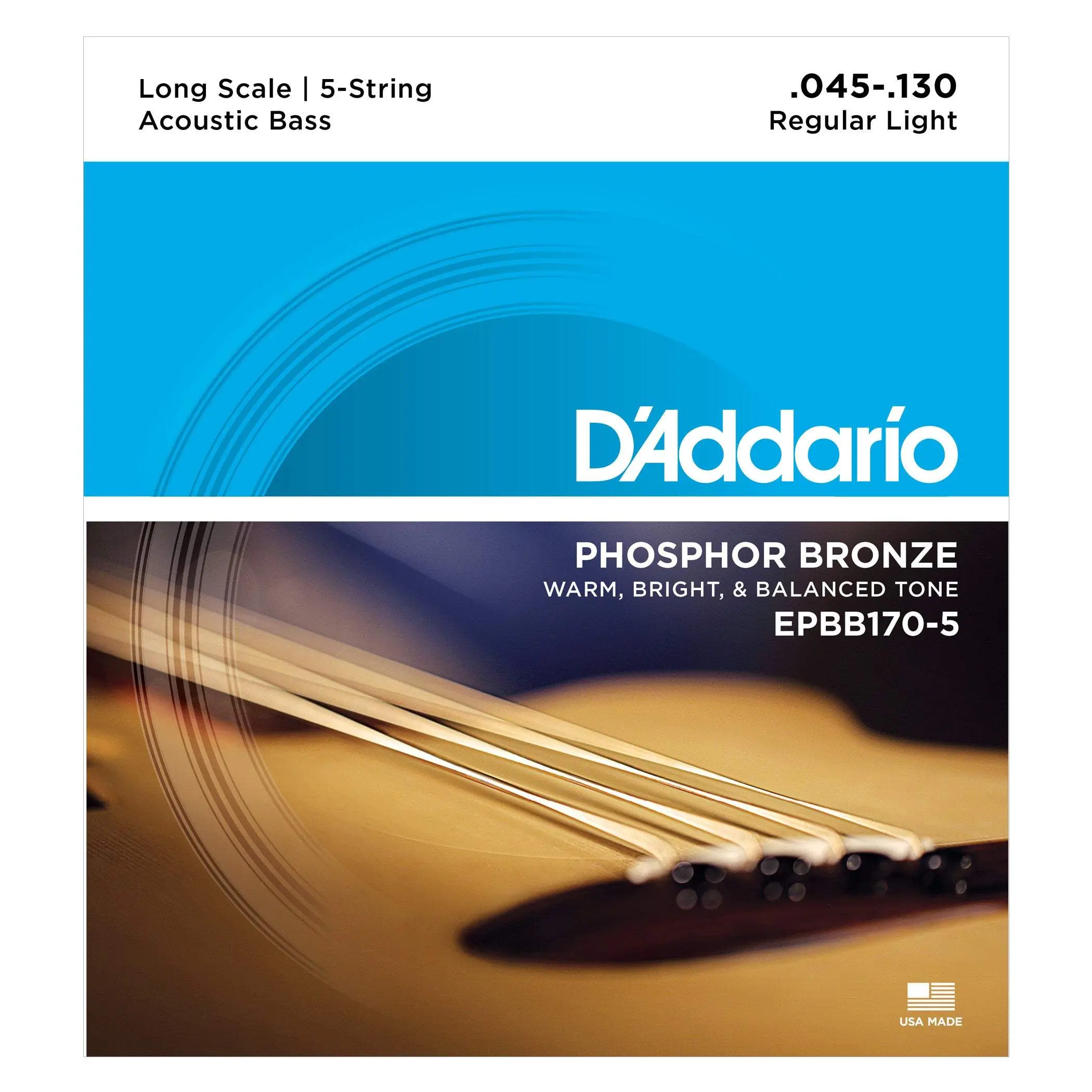 D'Addario EPBB170-5 Phosphor Bronze 5-String Acoustic Bass Strings, Long Scale, 45-130 D'Addario EPBB170-5 Phosphor Bronze 5-String Acoustic Bass Strings, Long Scale, 45-130