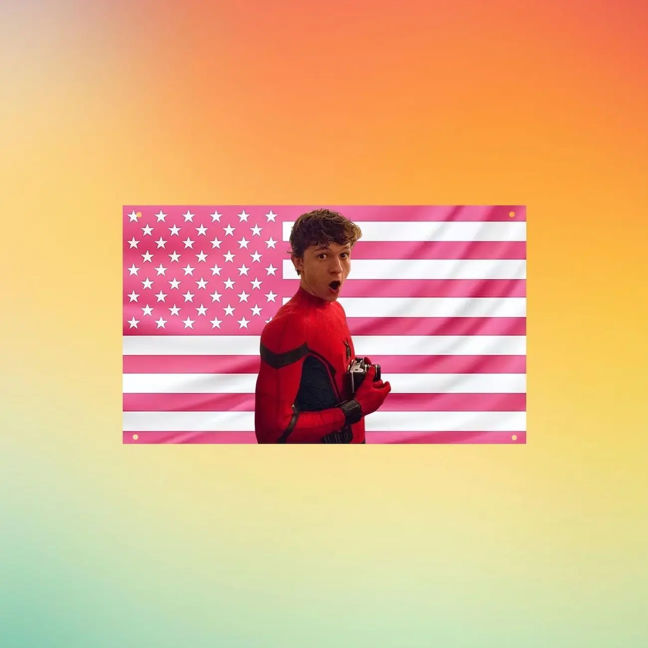 Tom Holland Pink American Flag, Spider-Man Marvel Inspired Tapestry | Superhero Room Decor | Pink USA Flag