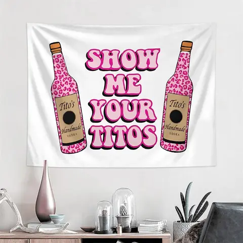 Bottle & Letter Pattern Tapestry, Fashionable and Personalized Room Decoration, Wall Art for Home Living Room Bedroom Dormitory, Tapestry Wall Mural