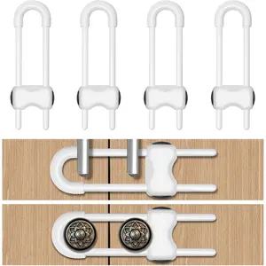 4 Pack U-Shaped Adjustable White Child Proof Cabinet Locks, Baby Safety Locks for Cabinets and Drawers for Baby Proofing