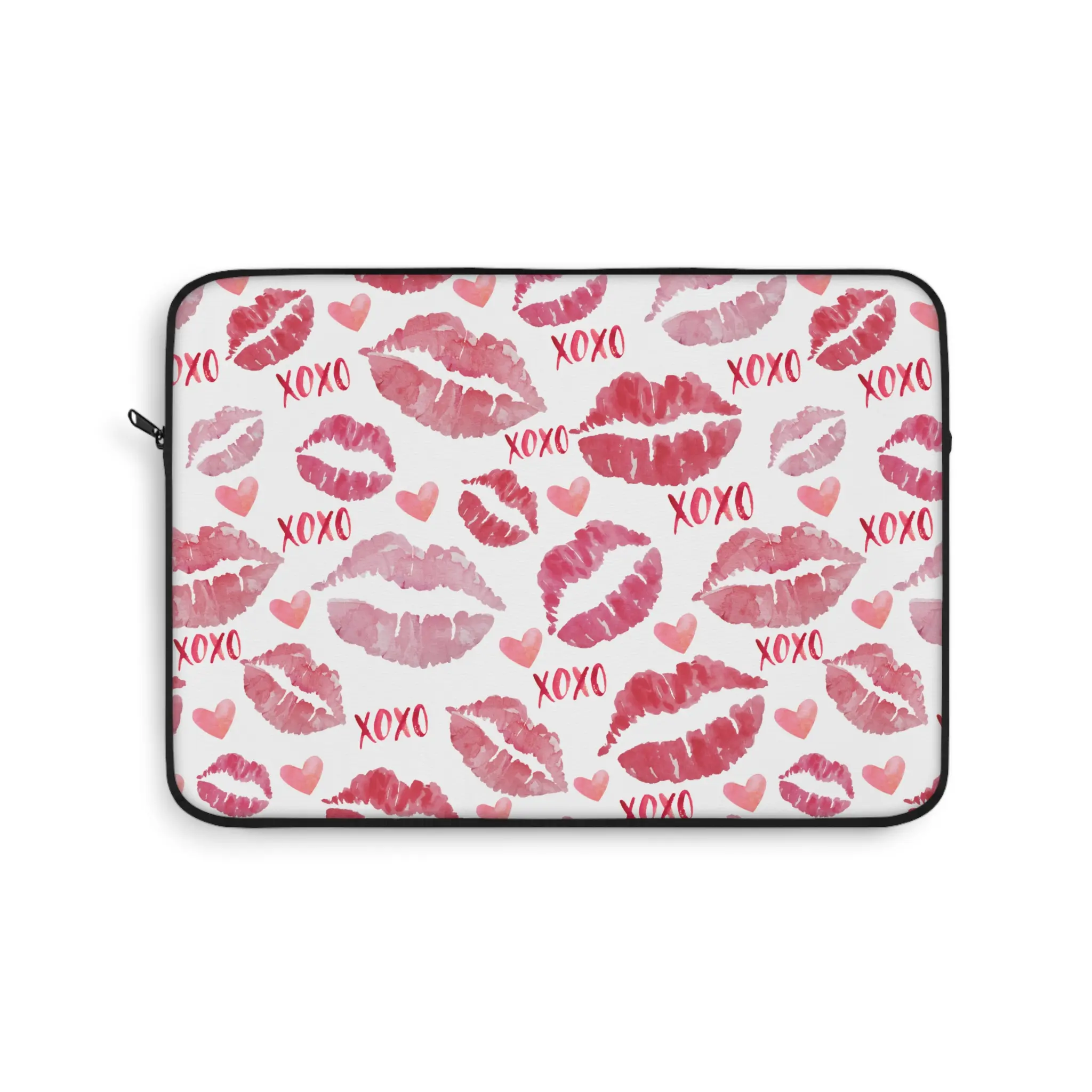 Laptop Sleeve Lipstick XOXO Heart Pattern Cosmetic Bag, Durable 100% Polyester, Smooth Plastic Zipper, Lightweight & Stylish Design