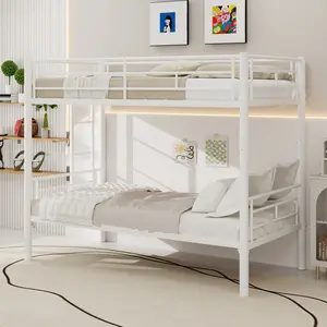 Metal Bunk Bed Twin Over Twin Size with Convertible 2 Beds,Bunk Beds w/Full-Length Guardrail & Ladder,Slat Support,Noise Reduced,Space Saving,No Box Spring Needed,for Student Dorms,White
