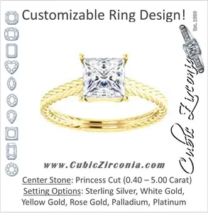Cubic Zirconia Engagement Ring- The Florence (Customizable Cathedral-set Princess Cut Solitaire with Vintage Braided Metal Band)