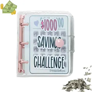 1000 Savings Challenge Binder, Money Saving Binder, Reusable Budget，Savings Challenges Book with Envelopes, Envelope Savings Challenge, Mini Budget Binder with Cash Envelopes(Pink) Futhstar