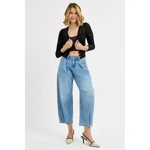 Mid Rise Fit Crop Wide Volume Leg Jeans