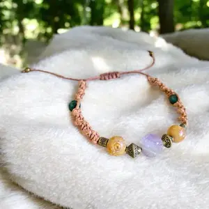 Amethyst Macrame Bracelet with Adjustable Strap - Natural Stone Jewelry for Boho Chic Style