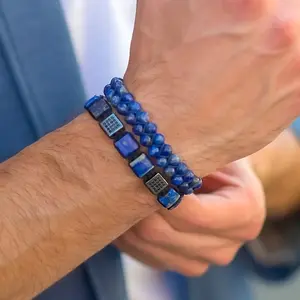 Best-Selling Men’s Square Natural Stone & Zircon Handmade Braided Adjustable Bracelet – Perfect Gift for Boyfriend & Dad