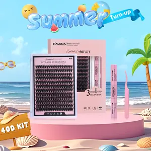 DAMMAN 40D DIY Lash Kit for Beginners - Individual Lashes, Cluster Eyelashes Full Set with Lash Bond & Seal for Home Use - Waterproof, Reusable, Comfortable, Soft, and Long Lasting
