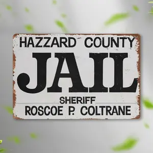 1pc Hazzard County Jail Vintage 8x12 Inch Aluminum Sign - Retro Theme Decor Enthusiasts