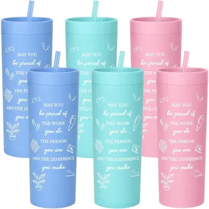 Bokon 6 Pack Teacher Appreciation Gift Bulk Teacher Gifts Cups 12oz Inspirational Skinny Plastic Tumbler May You Be Proud Cup with Lid Straw End of Year Teachers Appreciation Week Gifts for Graduation