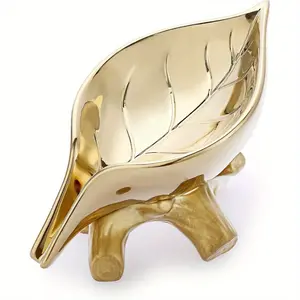 Self - Draining Ceramic Soap Dish, Unique Leaf - Shaped Waterfall Design, Drainable Tabletop Soap Saver for Bathroom Shower