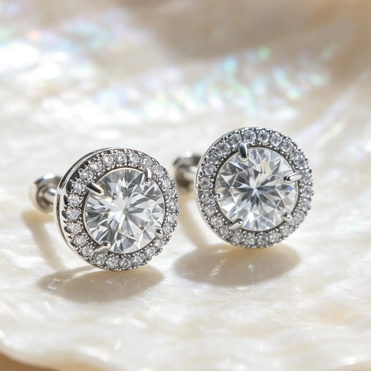 Created Moissanite Costume Jewelry Radiant Round Halo Stud Earrings - Women's Men's Birthday Christmas Gift, Wedding Accessory