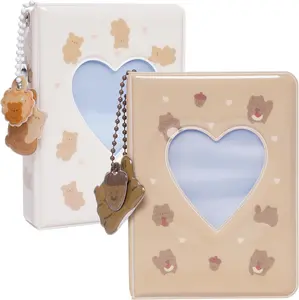 2 count Photocard Binder Album, Mini Photo Album Kpop, 3 Inch Kpop Love Heart Hollow Photocard Binder, Mini Photo Card Book Holder for Collecting With Pendant DIY Keychian 40 Pockets (Style 3)