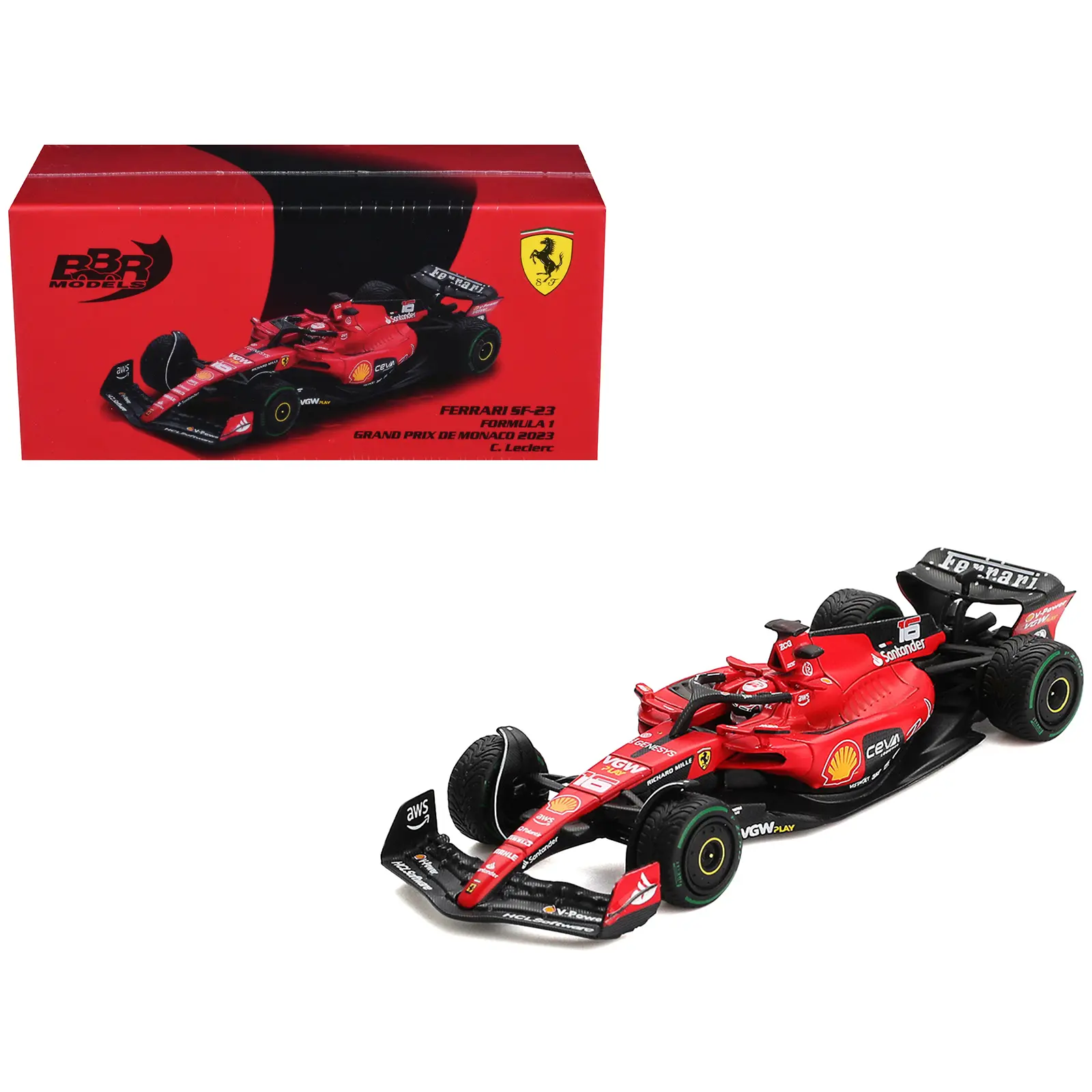 Ferrari SF-23 #16 Charles Leclerc Formula One F1 "Monaco GP" (2023) 1/64 Diecast Model Car by BBR Models