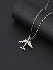 Men's Airplane Pendant Necklace, 3D Plane Model, Unisex Flying Jewelry, Casual Style, Stainless Steel, Minimalist Chain, All Seasons, Minimalist Necklaces