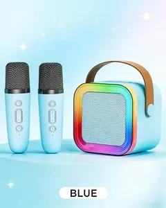 Cute Pastel Blue Karaoke Set | Wireless Mics & Color Changing Lights | Portable Bluetooth Speaker for Kids Gifts power mobile tablet stand