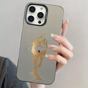 Golden Wolf Reflection Phone Case， Glitter Forest Spirit Style for iPhone 17 16 15 14 13 12 11 Plus Pro Max.