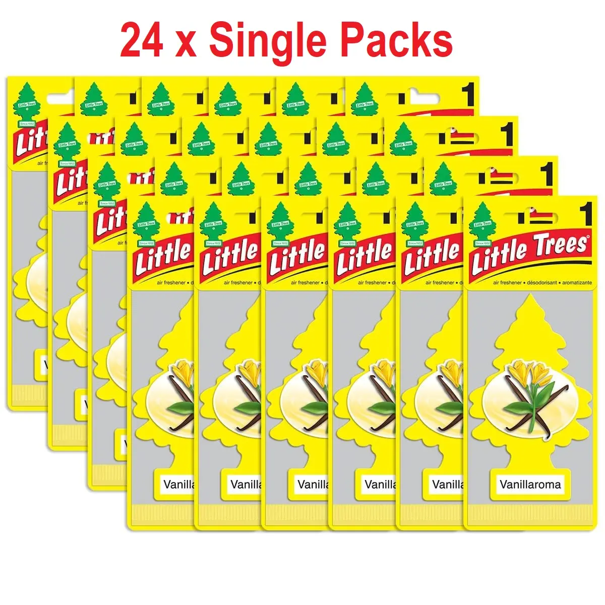 Little Trees Vanilla Scented Powder Air Freshener - American Made, Easy-to-Use, 24-Count Pack, Car Fragrance for Home and Car