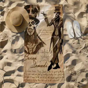 1 piece Baron Samedi: King of the Haitian Vodou Spirits themed beach towel - Super soft and warm flannel blanket, suitable for beds, sofas and camping, modern design, digitally printed pattern, all-season use, 100% polyester material, non-slip