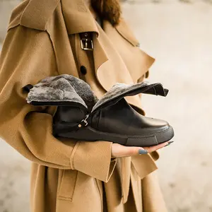 Waxing Leather Chelsea Boots Handmade British Boots Double Zip Fleece Lined Snow Boots