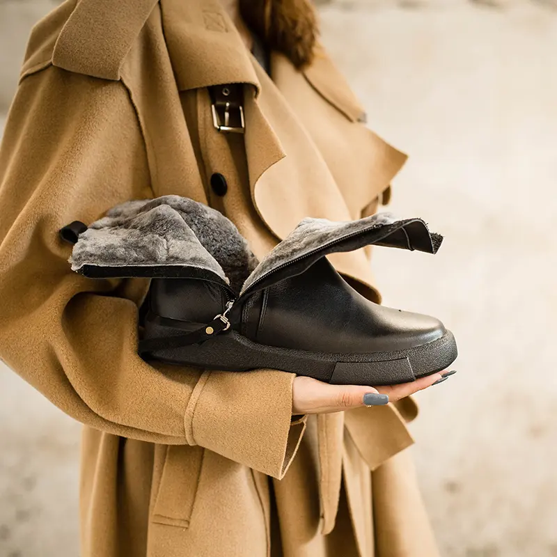 Waxing Leather Chelsea Boots Handmade British Boots Double Zip Fleece Lined Snow Boots