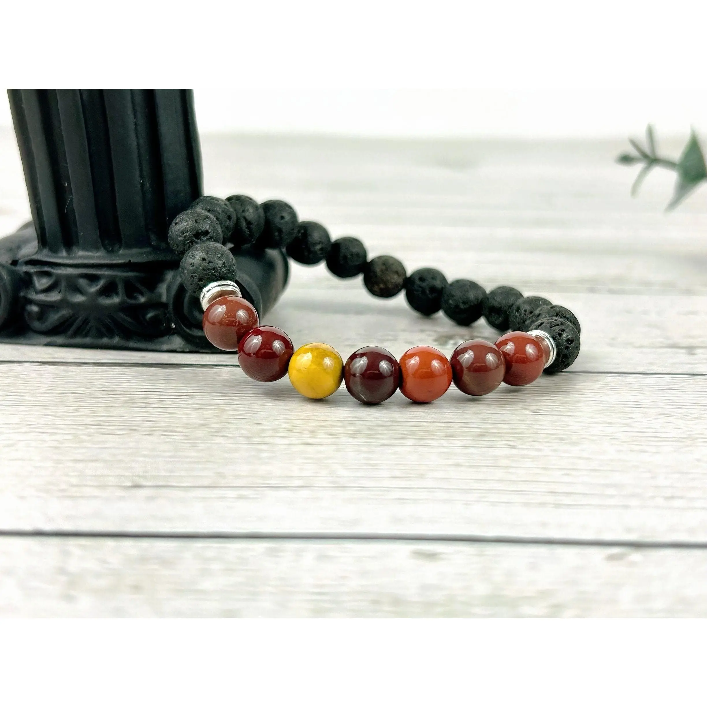 Mookaite Jasper Bracelet with Black Lava Beads - Essential Oil Bracelet - Diffuser Bracelet
