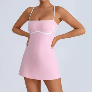 Yoga one-piece dress, women's color-blocking chest cushion, anti-glare leggings, sports and fitness training tennis dress