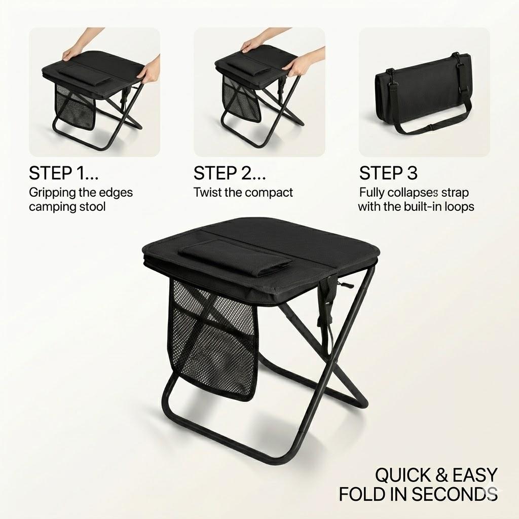 Pocket-Size Folding Stool Ultralight Camping Chair, Mini Portable Collapsible Seat for Fishing and Outdoor Activities, Compact Backpacking Stool Fits in Pocket, Lightweight Travel Bench for Adults