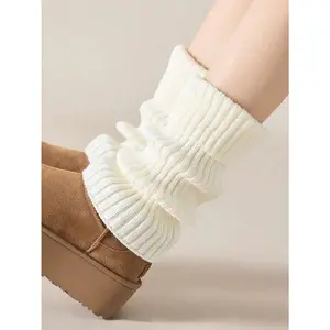1 Pair Of Women's Leg Warmer, White Knitted Warm Calf Socks, Suitable For Autumn And Winter