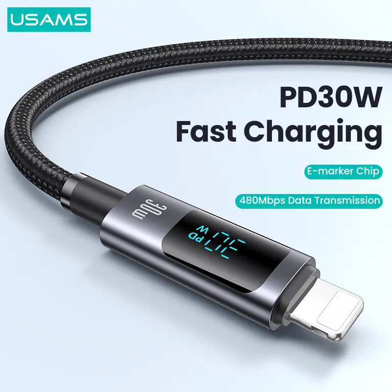 USAMS 30W PD Fast Charging Cable with Digital Display | Multiport USB-C/Lightning/Micro | Braided Durable Phone Charger Cord Compatible with iPhone/Android #TechInfluencer #FastCharging #MobileAccessories Lightning Surge Protector Extender High-Speed 3.0