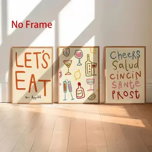 No Frame Dining Prints, 3 Counts/set Colorful Cheers Print, Retro Wall Art, Kitchen Wall Prints, Aesthetic Decor, Poster