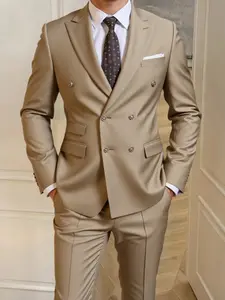 Men'S Suit 2pcs Set | Suit Jacket + Trousers, Groomsmen Business, Fashionable and Elegant, High Quality, Long Sleeve, Skinny Fit, Lapel Collar, Button Details, Solid Color, Perfect for Wedding, Business, Party, Formal Business Suit