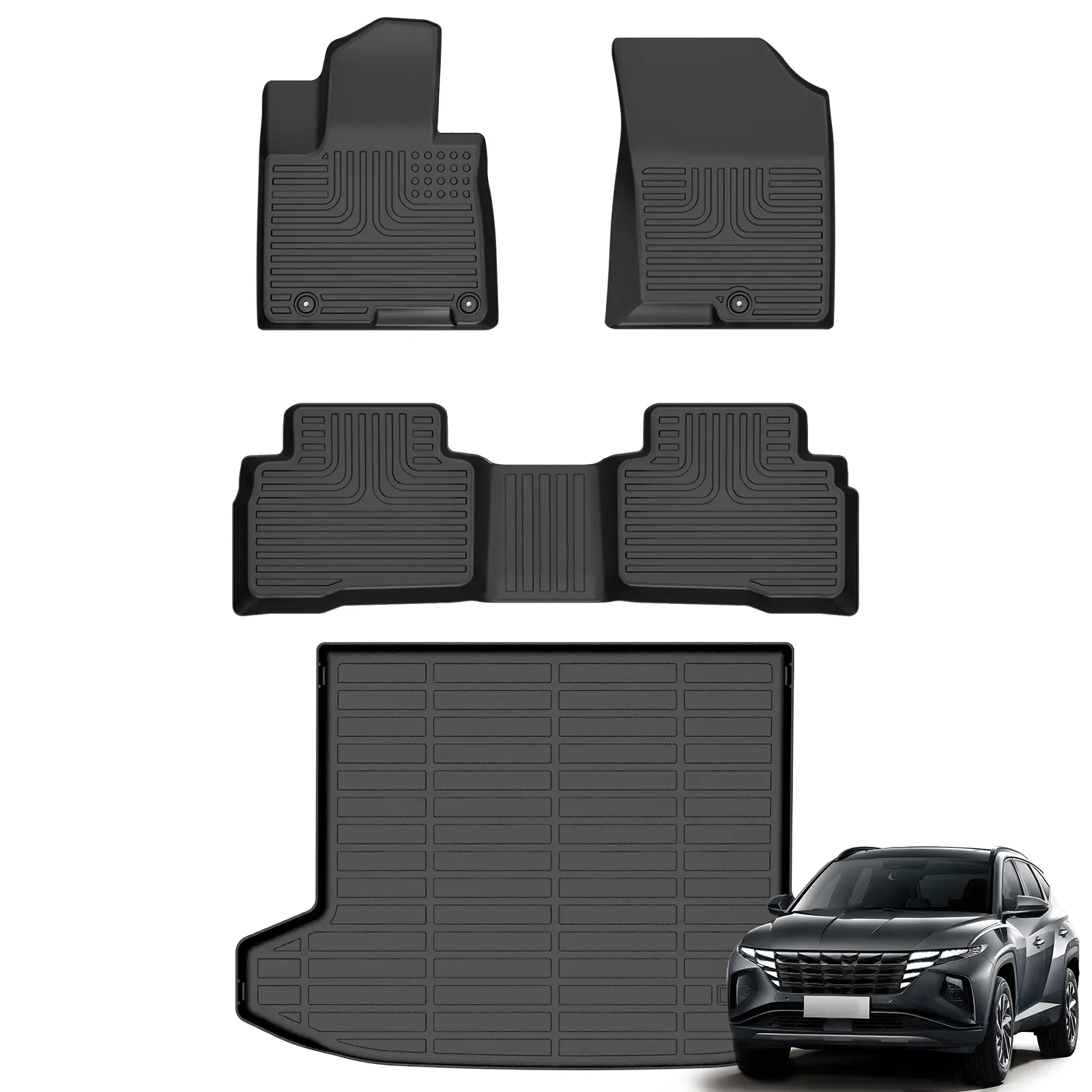 KELCSEECS Hyundai Tucson（Only for Hybrid）2022-2026 Floor Mats & Cargo Liners, All Weather Protection TPE Duty Non-Slip Custom Automotive, Front & Rear Row & Trunk Mats, Accessories, Waterproof, Easy to Clean, Eco-friendly Material,