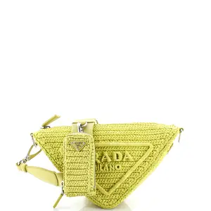 Pre-owned PRADA material Messenger Bags Triangle Logo Zip Crossbody Bag Crochet Raffia Small by Rebag