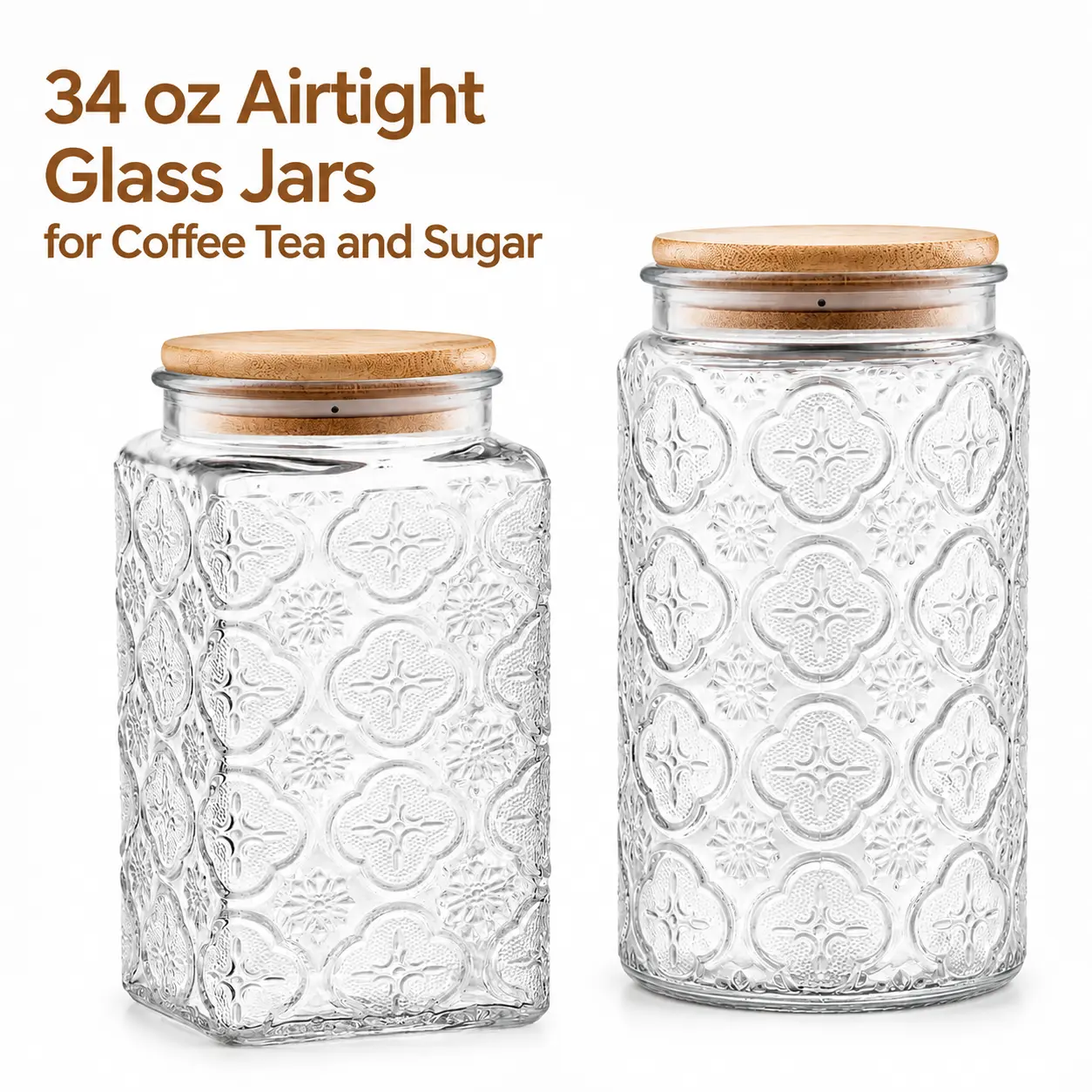 MIUVA meal prep containers Coffee Sugar Container Set Oneshow 34oz Vintage Glass Jar with Airtight Bamboo Lid Coffee Canister Food Storage Container for Coffee Tea Sugar Candy Cookies Kitchen Pantry Coffee Bar