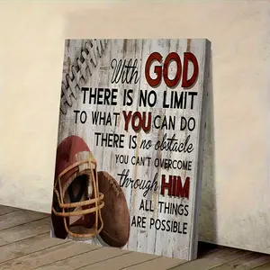 1 Piece Framed Inspirational Football Theme Canvas Wall Art - Quote "With God, There Are No Limits", Suitable for Boys' Room, Bedroom and Gym Decoration, Sports Wall Decor| Power Quote| Wrapped canvas, football room decoration, Wooden Wall Art