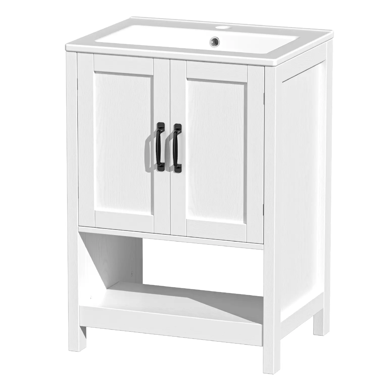 ELEVACHIC  24 Inch Bathroom Vanity with Sink, Small Modern Bathroom Cabinet with LED Light, Bathroom Vanity Set, Double Soft Closing Cabinet Door with Organizer