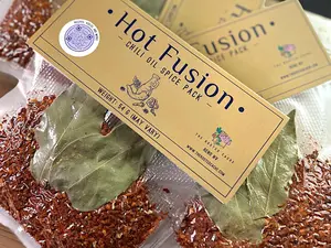 Pack of 3 Hot Fusion Garlic Chili Oil Spice Packs with Gochugaru Pepper Flakes and Five Spice Blend | Ready to Use Spicy Infusion Kit | Foodie Gifts with Additional Recipes Included | Organic Low Sugar Natural Dairy Free Spicy BPA Free Pack