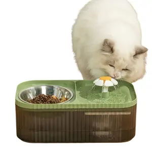 Stainless Steel Automatic Cat Water Fountain with Elevated Food Bowl for Indoor Cats - Hydrating Pet Product Feeding Supplies