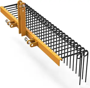 YITAMOTOR 60" / 72" Durable Powder Coated Steel Pine Straw Rake Steel Spring Landscape Rake Attaches to Cat 0 Cat 1,3 Point Hitch for Tractor, Yellow Garden Supplies