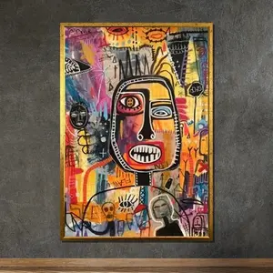 Basquiat Inspired Graffiti Poster, Urban Abstract Face Art, Colorful Street Wall Art Decor