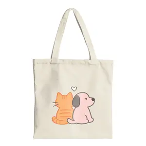 Dog Mom & Cat Mom Beach Tote Bag | Large-capacity canvas bag with cute pet prints, perfect for weekend outings